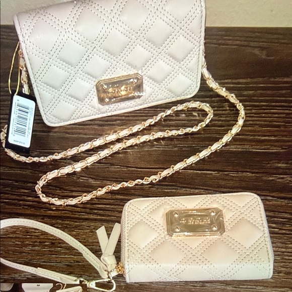 bebe Handbags - Bebe Cream Quilted Clutch and Wristlet Set